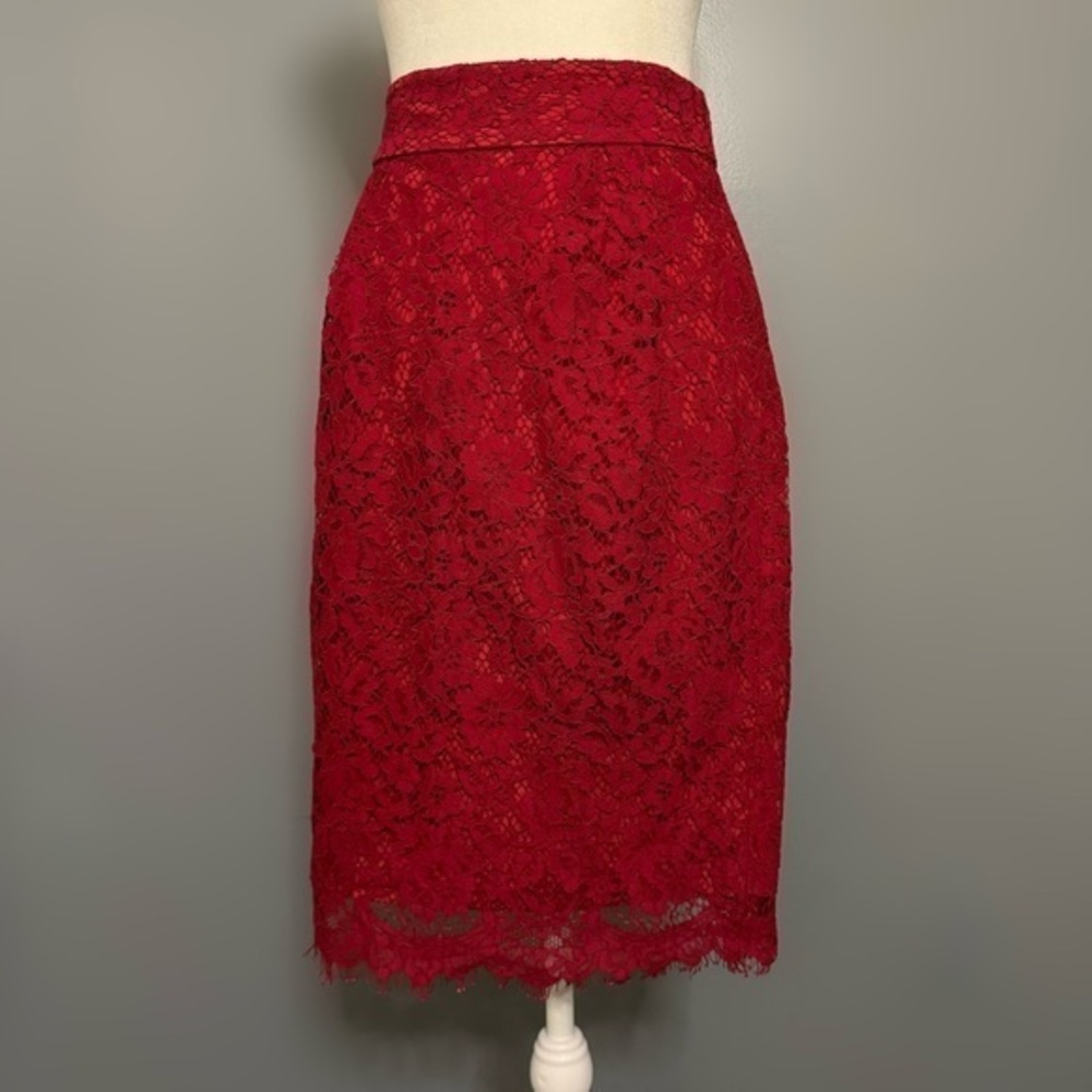 NWOT J. Crew Red Lace Pintuck Pencil Skirt Size 4P